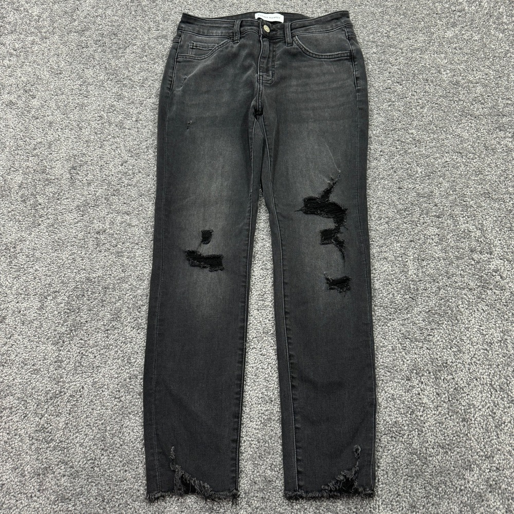 Flying Monkey Jeans Womens 27 Black Gray Ankle Stretch Distressed Preppy City